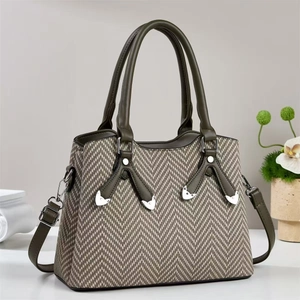 Sac à main chic en tissu à chevrons pour femmes avec finitions en cuir vert olive