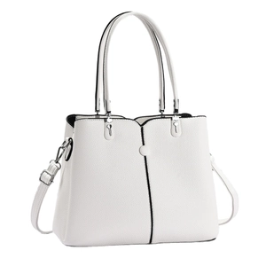 Minimalistische weiße Shopper-Tasche mit Litschiprägung und schwarzen Kontrastkanten