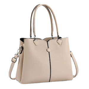 Elegant beige lychee texture handbag with detachable shoulder strap for daily casual use