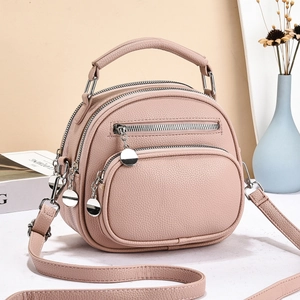 Women Crossbody Bag PU Leather Lychee Pattern Multi Zipper Multi Layer Shoulder Bag With Top Handle Adjustable Strap