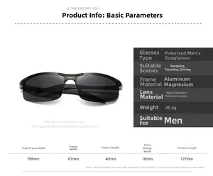 Detaillierte Größentabelle der Aluminium-Magnesium Polarisations-Sonnenbrille für Herren