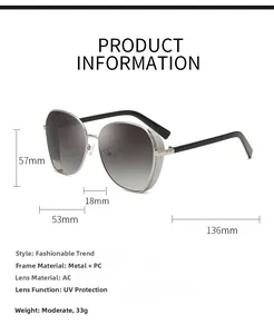 Spécifications de taille et mesures détaillées pour lunettes de soleil en métal
