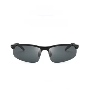 Vorderansicht der schwarzen Halbrand-Aluminium-Magnesium polarisierten Sportsonnenbrille