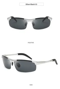 Silberne Magnesium Sport-Polbrille mit halbem Rahmen und rutschfesten Gummibügeln