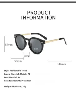 Detailed dimensions of oval retro sunglasses with metal temples and UV400 protection