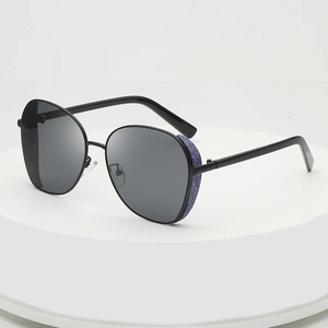 Lunettes de soleil oversize pour femmes avec verres noirs et détails pailletés violets