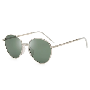 Classic oval metal sunglasses with silver frames and green lenses for men and women