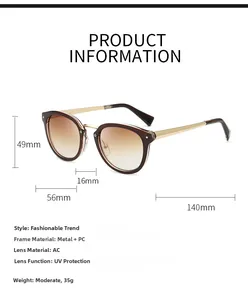 Detailed size specifications for retro square sunglasses with metal and PC frame dimensions