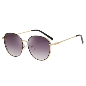 Classic round metal sunglasses with purple gradient lenses and gold frames for fashion