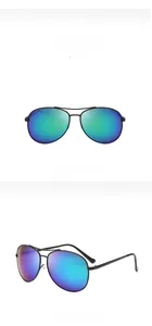 Macro detail of aviator sunglasses with black metal frame and iridescent polarized lenses