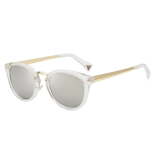 Fashionable transparent sunglasses with gold metal temples and silver mirrored lenses