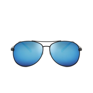 Classic black metal aviator sunglasses for men with reflective blue mirrored lenses