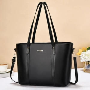 Borsa tote classica in pelle PU nera con manici lunghi per il pendolarismo d'ufficio