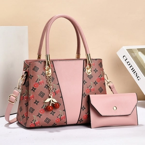 Women Handbag And Wallet PU Leather Cherry Print Monogram Pattern Large Capacity Tote Bag Fashion Shoulder Bag
