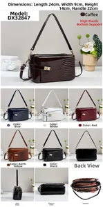 Detail view of crocodile pattern leather bag with four-layer zipper pockets and colors
