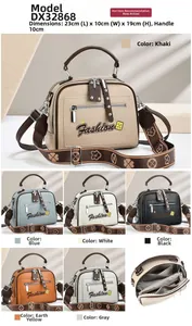 Detail view of the 23x10x19cm handbag interior layout and multi-color selection