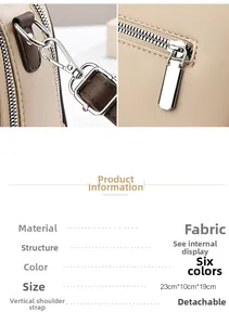 Detail of high-gloss silver metal zipper and hardware on a fabric commuter handbag