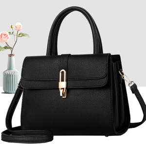 Borsa a Mano da Donna in Pelle PU Con Trama a Litchi Elegante Borsa a Tracolla Patchwork Con Chiusura Dorata per Ufficio