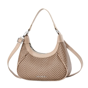 Brown herringbone hobo shoulder bag with khaki leather trim and VB DESIGN logo