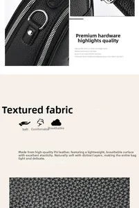 Close-up of black lychee texture PU leather with high-quality metal zipper and D-ring