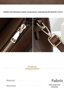 Detail of premium brown tote featuring golden zipper and D-ring hardware highlights