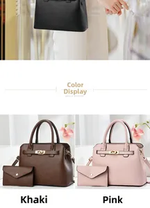 Detail view of the elegant tote bag set with metal twist lock and matching pouch