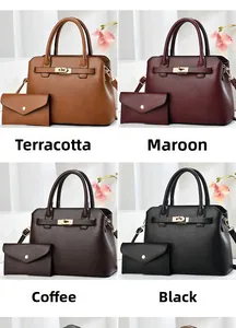 Detailed view of four textured leather handbags with metal twist locks and lychee grain
