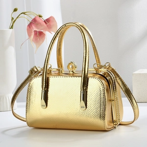 Sac À Main Femmes Cuir PU Texture Serpent Cadre Métal Künstliche Perle Fermoir Kiss Lock Soirée Bandoulière Rétro Style Docteur