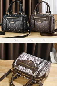 Detailed view of Boston bags with gold hardware and removable shoulder straps
