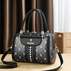 Boston-Handtasche in Dunkelgrau und Schwarz mit verstellbarem Riemen und goldener Hardware