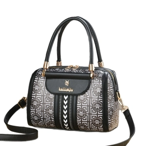 Boston-Handtasche mit geometrischem Muster und Doppelgriffen in hochwertigem Leder-Look