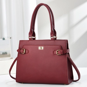 Women Handbag PU Leather Litchi Grain Tote Crossbody Bag With Gold Turn-Lock Top Handle Simple Elegant Structured