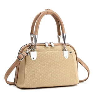 Shell Shaped Women Handbag PU Leather Woven Texture Elegant Urban Double Handle Adjustable Shoulder Strap Silver Hardware