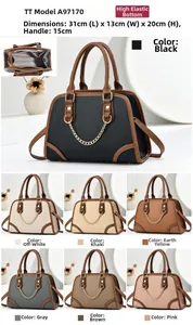 Detail view of large capacity tote bag with litchi texture and metal chain accent