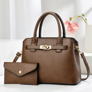 Elegant 2-piece dark brown handbag set with crossbody strap and matching clutch