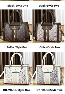 Detailed grid showing 2025 soft leather handbags in black, coffee, and beige colors