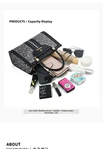 Interior view showing the large capacity of the leather tote bag with daily items