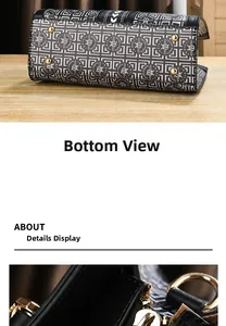 Detail view of handbag featuring geometric maze pattern with gold-tone hardware and base studs