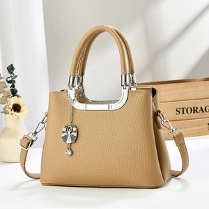 Litchi Grain PU Leather Handbag Women Elegant Tote Crossbody Bag With Silver Hardware Petal Pendant Office Commute