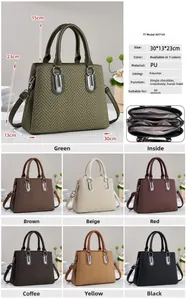 Detailed size info and color options for stylish herringbone faux leather tote bag