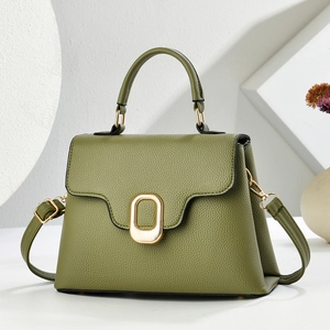 Elegant PU Leather Litchi Pattern Handbag Women Retro Crossbody Shoulder Bag With Gold Hardware Fashion Top Handle