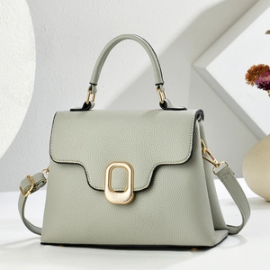 Women Handbags PU Leather Litchi Pattern Top Handle Crossbody Shoulder Bag Gold Buckle Flap Square Chic