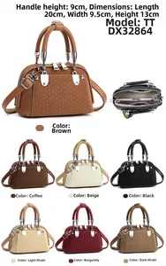 Detailed interior view and size dimensions of a woven texture PU leather handbag