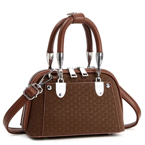 Women Shell Handbag Woven Texture PU Leather Crossbody Bag With Adjustable Strap Simple Versatile Dual Zip Top Handle