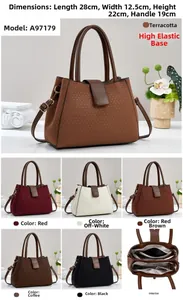Three-layer interior design showing large capacity of the textured leather handbag