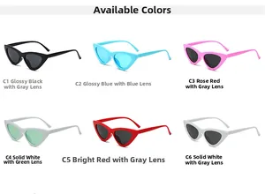 Cat eye sunglasses assortment in six colors including black blue and red frames