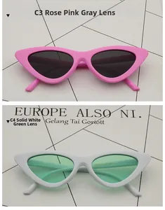 Detailed comparison of cat-eye sunglasses in rose red and white frames with tinted lenses