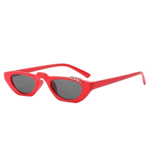 Lunettes de soleil œil-de-chat rouges avec verres gris foncé et anneaux en métal argenté