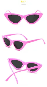 Fashionable rose pink cat eye sunglasses with grey lenses and vertical multi-angle view