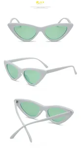 Triple view of cat eye sunglasses with white frames and green lenses for women